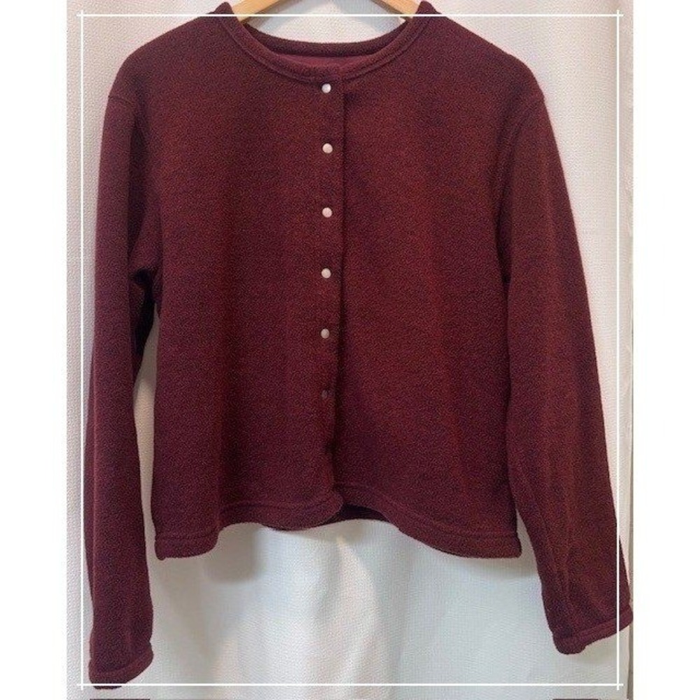Vintage Eddie Bauer Burgundy Fleece Cardigan Womens Size L gorpcore versatile - Picture 2 of 8